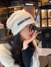 啄木鳥(niǎo)（TUCANO）帽子男毛絨保暖堆堆帽大頭圍秋冬新款包頭冷帽加大加深套頭毛線(xiàn)帽 白色-毛絨字母堆堆帽 頭圍【56-60cm】 曬單實(shí)拍圖