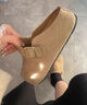 LINBUXAN厚底內增高勃肯鞋女2025新款秋冬季加絨包頭半拖鞋外穿博肯棉拖鞋 杏色 37 曬單實(shí)拍圖