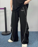IZEXX潮牌休閑褲男款拼接設計嘻哈春季街舞運動(dòng)闊腿長(cháng)褲ZH30黑色XL 曬單實(shí)拍圖