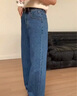UR2025秋季新款女裝休閑撞色翻邊腰帶闊腿牛仔長(cháng)褲UYL850149 藍色 28 曬單實(shí)拍圖