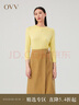 OVV秋冬熱賣(mài)女裝絲羊絨馬鞍肩經(jīng)典圓領(lǐng)七分袖針織衫 淺黃（凈色）B1 M 曬單實(shí)拍圖