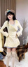 Ady Glenna秋冬連衣裙女純欲風(fēng)短裙荷葉邊收腰顯瘦拼接V領(lǐng)假兩件設計感女裝 奶黃色連衣裙【短款】 S 曬單實(shí)拍圖