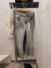三福牛仔長(cháng)褲2025秋季時(shí)尚抽褶綁帶褲腳復古喇叭褲女裝504798 煙灰色 S 曬單實(shí)拍圖