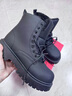 啄木鳥(niǎo)黑色馬丁靴男新款冬季加絨棉鞋保暖高幫雪地靴男士工裝皮靴子增高 黑色（加絨加厚） 42 曬單實(shí)拍圖