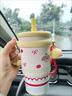 熊哲察哈嘍keiti周邊水杯HelloKitty大容量卡通保溫杯女生ins辦公室吸管 黃色+紅色蝴蝶結+紅KT擺件 迷你小帽子冰霸杯-600ML 曬單實(shí)拍圖