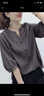 賞峰薄款女士襯衫夏季新款設計感小眾v領(lǐng)半袖衫上衣時(shí)尚寬松顯瘦襯衣 灰色 S 建議80-90 曬單實(shí)拍圖