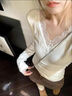 貓人（MiiOW）灰色蕾絲v領(lǐng)長(cháng)袖內搭打底衫女早秋冬t恤修身性感輕熟絕美氣質(zhì)上衣 大蕾絲V領(lǐng)白色 德絨發(fā)熱 7A抗菌  L 【建議體重80-115斤】 曬單實(shí)拍圖