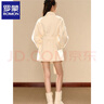 羅蒙（ROMON）小香風(fēng)甜美風(fēng)羊毛毛呢外套女秋冬季新款金扣細帶中長(cháng)款雙面呢大衣 米白色 短款 S 160 曬單實(shí)拍圖