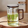 耐高溫玻璃茶杯高硼硅綠茶杯月牙過(guò)濾網(wǎng)泡茶杯家用高檔木把杯子 木把灰色月牙杯（帶蓋)400毫升 曬單實(shí)拍圖