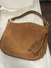 百麗包女25冬商場(chǎng)同款波嬉風(fēng)牛絨磨砂流蘇斜挎腋下包小號F3035DX5 棕色 F 曬單實(shí)拍圖