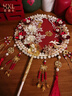 花喜禮中式新娘團扇結婚秀禾服雙面成品diy手工制作材料包古風(fēng)重工喜扇 紅色成品+禮盒+楠竹扇架 曬單實(shí)拍圖