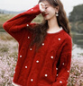 FSHE針織衫女圣誕新款紅色2025絞花秋冬寬松設計麻花套頭小眾毛衣女 紅色 S 建議80-95斤 曬單實(shí)拍圖