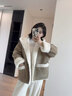 羅蒙（ROMON）短外套女冬季新款羊羔絨皮毛一體連帽韓版時(shí)尚女裝休閑寬松上衣服 卡其色 L 曬單實(shí)拍圖