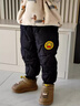 G.duck小鴨黃兒童羽絨棉褲男童加絨褲子2025年冬季女童加厚保暖長(cháng)褲外穿 黑色小笑臉三層加厚 100 (建議身高90-100cm) 曬單實(shí)拍圖