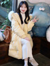 艾珠兒（Aizhuer）羽絨棉服女冬季韓系中長(cháng)款毛領(lǐng)大衣外套女寬松加厚保暖棉衣棉襖潮 鵝黃色 M（建議105-120斤） 曬單實(shí)拍圖