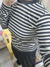 別致短款條紋正肩長(cháng)袖t恤女春秋冬季茶里茶氣內搭打底衫上衣潮YRL 7010#黑灰條紋 L 【99-111斤】 曬單實(shí)拍圖