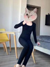芬騰莫代爾新疆棉女士保暖內衣秋衣秋褲套裝修身打底衫打底褲肌底衣女 黑色-棉莫圓領(lǐng)套裝 XL (170 推薦115-125斤) 曬單實(shí)拍圖