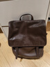 裘真植鞣羊皮信使系列豎款雙肩包大容量上班通勤休閑背包新款 咖啡色 曬單實(shí)拍圖
