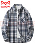 貓人長(cháng)袖襯衫男春秋季休閑百搭潮流格子衫寬松青年襯衣 黑色 2XL 曬單實(shí)拍圖