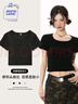 JEANSWEST CLUB真維斯方領(lǐng)短袖T恤女短款ins緊身夏季2025新款露臍顯瘦辣妹上衣 曬單實(shí)拍圖