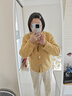 茵曼小香風(fēng)亮絲毛邊開(kāi)衫毛衣2025秋女裝新款針織外套 黃色 M 曬單實(shí)拍圖