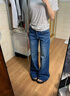 衣品元微喇牛仔褲女深藍竹節紋美式復古低腰顯瘦2025冬季新款百搭不貼腿 牛仔藍 L （100-110斤） 曬單實(shí)拍圖