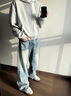 牧唯美式做舊水洗牛仔褲男士秋款cleanfit復古微喇直筒寬松休閑長(cháng)褲子 藍色 XL [建議130-145斤] 曬單實(shí)拍圖