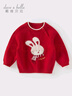 戴維貝拉女童毛衣可愛(ài)套頭衫秋冬寶寶卡通紅色針織衫兒童新年服 曬單實(shí)拍圖