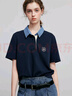 初語(yǔ)刺繡珠地牛仔POLO領(lǐng)T恤女2025夏季新款休閑撞色上衣 藏青色  M  曬單實(shí)拍圖