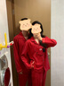 杰麗·莫克（Jerrie Mock）華夫格紅色結婚情侶睡衣春秋款純棉長(cháng)袖喜慶新婚本命年家居服套裝 一套裝-紅色華夫格套裝 L 女(建議100-120斤) 曬單實(shí)拍圖