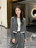 香影灰色輕職場(chǎng)西裝套裝女2025秋季新款短款小西服闊腿褲子兩件套 中灰 S 55/80A/85-95斤 曬單實(shí)拍圖