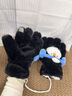 察今可愛(ài)企鵝毛絨手套女冬季分指保暖加厚可觸屏學(xué)生騎行防風(fēng)交叉圍巾 黑色耳機企鵝-五指手套【帶掛繩】加絨加厚 曬單實(shí)拍圖