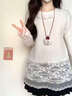 LZJV法式甜美少女蕾絲打底衫女春秋新款內搭外穿長(cháng)袖小眾拼接下擺上衣 杏色蕾絲邊 M （建議96-110斤） 曬單實(shí)拍圖