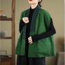 蘑菇同學(xué)大碼女裝棉麻馬甲女秋冬復古盤(pán)扣夾棉坎肩民族風(fēng)拼接撞色馬夾外套 綠色 L 建議100-150斤 曬單實(shí)拍圖