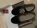 同源和老北京布鞋女2025新款平絨一字帶媽媽舞蹈防滑軟底酒店工作鞋透氣 黑色-平底 38 曬單實(shí)拍圖