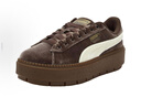 彪馬（PUMA）【厚底鞋】復古天鵝絨增高松糕鞋休閑鞋女PLATFORM406752 咖啡棕-奶油香草色-金色-02 37 曬單實(shí)拍圖