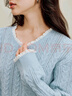 茵曼2025冬季女裝新款麻花毛衣花邊V領(lǐng)寬松套頭長(cháng)袖針織衫 淺藍色 M 曬單實(shí)拍圖