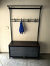 多功能鞋凳衣帽架門(mén)口換鞋凳鞋架掛衣架一體入戶(hù)門(mén)廳收納落地衣架 100CM黑架+黑胡桃紋板 曬單實(shí)拍圖