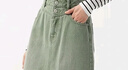森馬森柔牛仔|牛仔半身裙女高腰開(kāi)叉顯腿長(cháng)春復古毛邊直筒裙個(gè)性 綠色調00444 M 曬單實(shí)拍圖