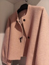 ANTCITY 202025秋冬韓系休閑羊毛大衣 短款圓領(lǐng)餅干扣雙面呢外套女 粉色 S 曬單實(shí)拍圖