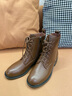 波爾諦奇（BOERDIQI）秋冬百搭羊皮女鞋格紋通勤馬丁靴粗跟女靴短靴女靴子 棕色 38 曬單實(shí)拍圖
