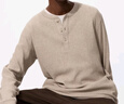 優(yōu)衣庫男裝女裝情侶華夫格亨利領(lǐng)套頭衫長(cháng)袖T恤25秋冬新款479784 32 深米色 L 曬單實(shí)拍圖