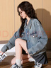 唐獅（TonLion）2025春女前胸字母襯衫型牛仔外套 牛仔藍  L  曬單實(shí)拍圖