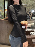 弗利少女羊絨金線(xiàn)肌底衣女內搭打底衫保暖堆堆領(lǐng) 黑色序曲（一字領(lǐng)） 均碼 曬單實(shí)拍圖