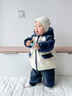 幼歌（YOUGE）嬰幼兒冬季新款保暖雙面穿連帽棉服中小童萌趣防風(fēng)外套 藏青 73 cm 曬單實(shí)拍圖