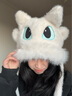無(wú)牙仔情侶毛絨帽子冬季可愛(ài)搞怪騎行保暖帽護耳防寒雷鋒帽加厚款 白色 曬單實(shí)拍圖