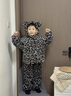 G.DUCKKIDS小黃鴨童裝兒童睡衣秋冬季男童家居服加絨加厚珊瑚絨女孩寶寶套裝 豹紋小熊睡衣 90 尺碼1~2歲【 80-90cm】 曬單實(shí)拍圖