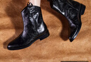 Bata董璇同款西部靴女冬季新款復古中筒靴 黑色 39 曬單實(shí)拍圖