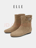 ELLE內增高短靴女2025秋季新款時(shí)裝靴百搭博肯單靴踝靴 沙色 跟高1.2cm 37 標準碼 曬單實(shí)拍圖