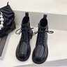 狄德拉真皮大碼馬丁靴女2025冬季新款41一43厚底加絨平底腳寬顯腳小短靴 黑色 單里 41 (255mm) 標準碼 曬單實(shí)拍圖